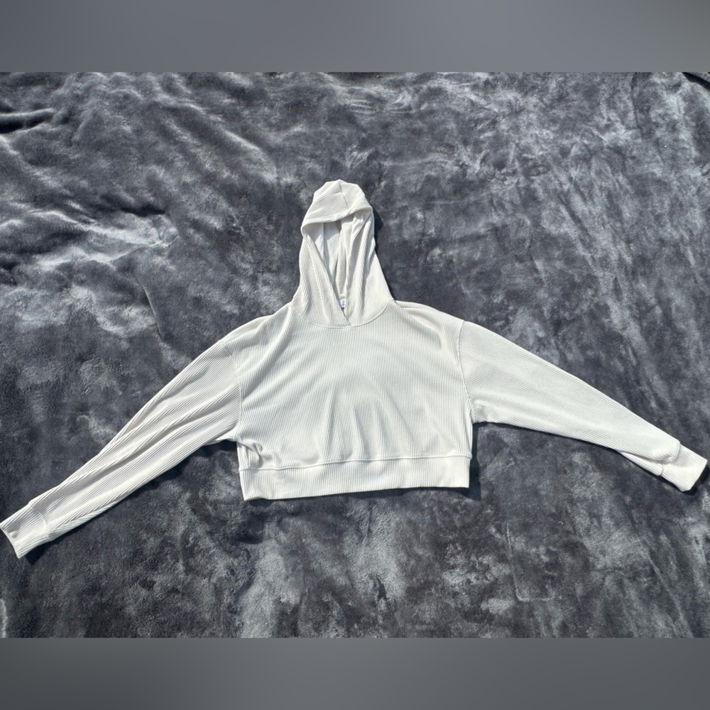 Garage Cream/ White Cropped Ribbed Hoodie